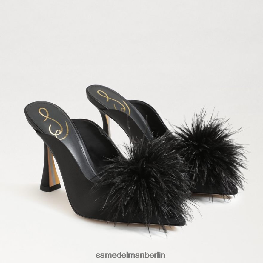 Sam Edelman Anthony-Feder-Mule-Pumpe Frauen schwarzer Satin Schuhwerk 2P8JNV725 - Image 1