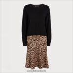 Sam Edelman Langarm-Strick-Cami-Midikleid Frauen Leopard Bekleidung 2P8JNV1138 - Image 5