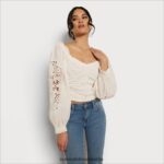 Sam Edelman Stevie Ruch Langarmshirt Frauen Gardenie Bekleidung 2P8JNV1178 - Image 3