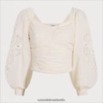 Sam Edelman Stevie Ruch Langarmshirt Frauen Gardenie Bekleidung 2P8JNV1178 - Image 5