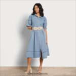 Sam Edelman Arya Midikleid Frauen blaues Chambray Bekleidung 2P8JNV1109