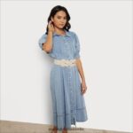 Sam Edelman Arya Midikleid Frauen blaues Chambray Bekleidung 2P8JNV1109 - Image 3