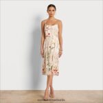 Sam Edelman Blumenbesticktes Midikleid Frauen Ecru-Multi Bekleidung 2P8JNV1064