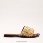 Sam Edelman Giovanna Raffiabast-Slide-Sandale Frauen Gold Blatt Schuhwerk 2P8JNV71 - Image 2