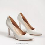 Sam Edelman Haselnussbrauner spitzer Zehenabsatz Frauen strahlend weißes Leder Schuhwerk 2P8JNV164