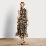 Sam Edelman Hochgeschlossenes, besticktes Maxikleid Frauen schwarz-multi Bekleidung 2P8JNV1069