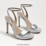Sam Edelman Jade-Knöchelriemenabsatz Frauen weiches silbernes Leder Schuhwerk 2P8JNV385