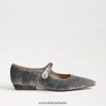 Sam Edelman Jene Mary Jane spitze Zehenpartie flach Frauen rauchblauer Samt Schuhwerk 2P8JNV541 - Image 2