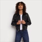 Sam Edelman Kurze Pilotenlederjacke Frauen Schwarz Bekleidung 2P8JNV1166 - Image 3