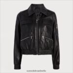Sam Edelman Kurze Pilotenlederjacke Frauen Schwarz Bekleidung 2P8JNV1166 - Image 5