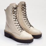 Sam Edelman Lenley-Kampfstiefel Frauen modernes elfenbeinfarbenes Leder Schuhwerk 2P8JNV869