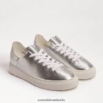Sam Edelman Mohn-Schnürsneaker Frauen weiches silbernes Leder Schuhwerk 2P8JNV308