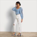 Sam Edelman Stevie Ruch Langarmshirt Frauen Chambray Bekleidung 2P8JNV1177 - Image 2