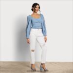 Sam Edelman Stevie Ruch Langarmshirt Frauen Chambray Bekleidung 2P8JNV1177