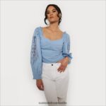 Sam Edelman Stevie Ruch Langarmshirt Frauen Chambray Bekleidung 2P8JNV1177 - Image 3